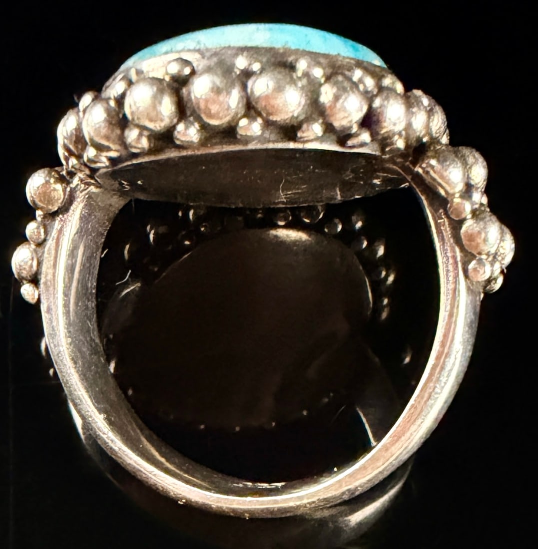 Sterling Silver Larimar Cabochon Statement Ring - 6