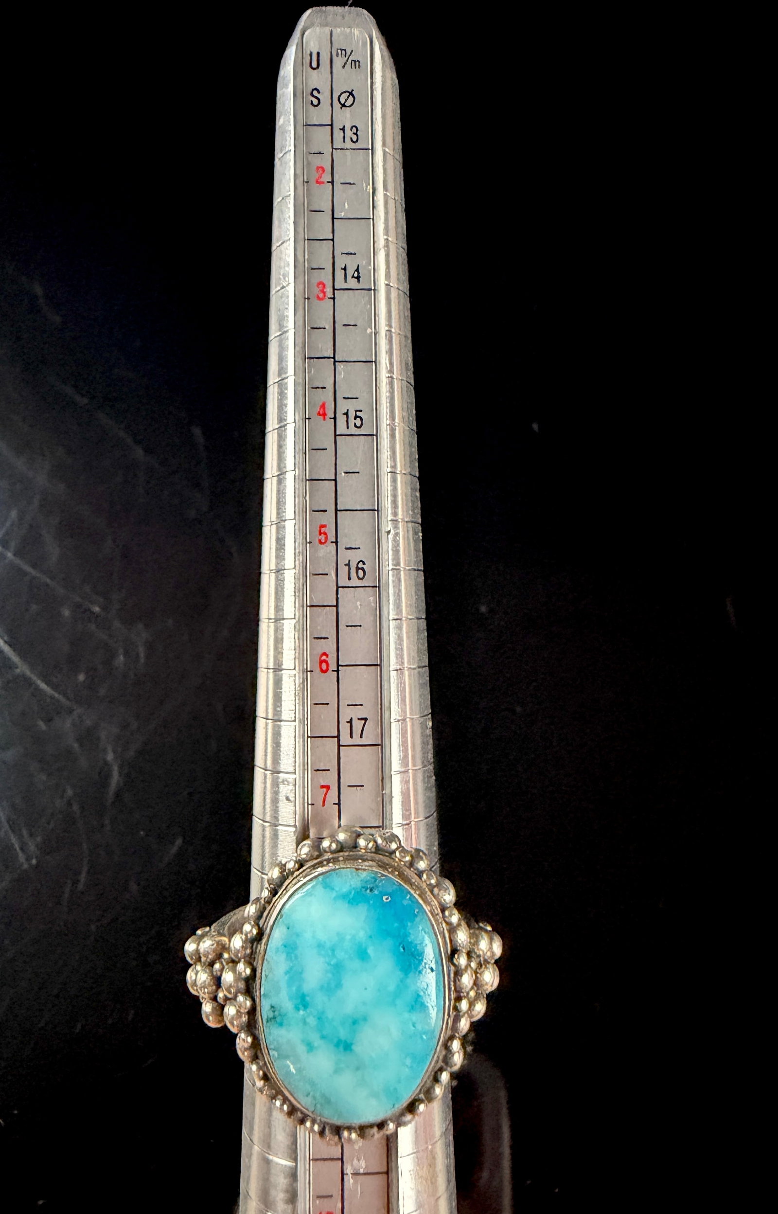 Sterling Silver Larimar Cabochon Statement Ring - 7
