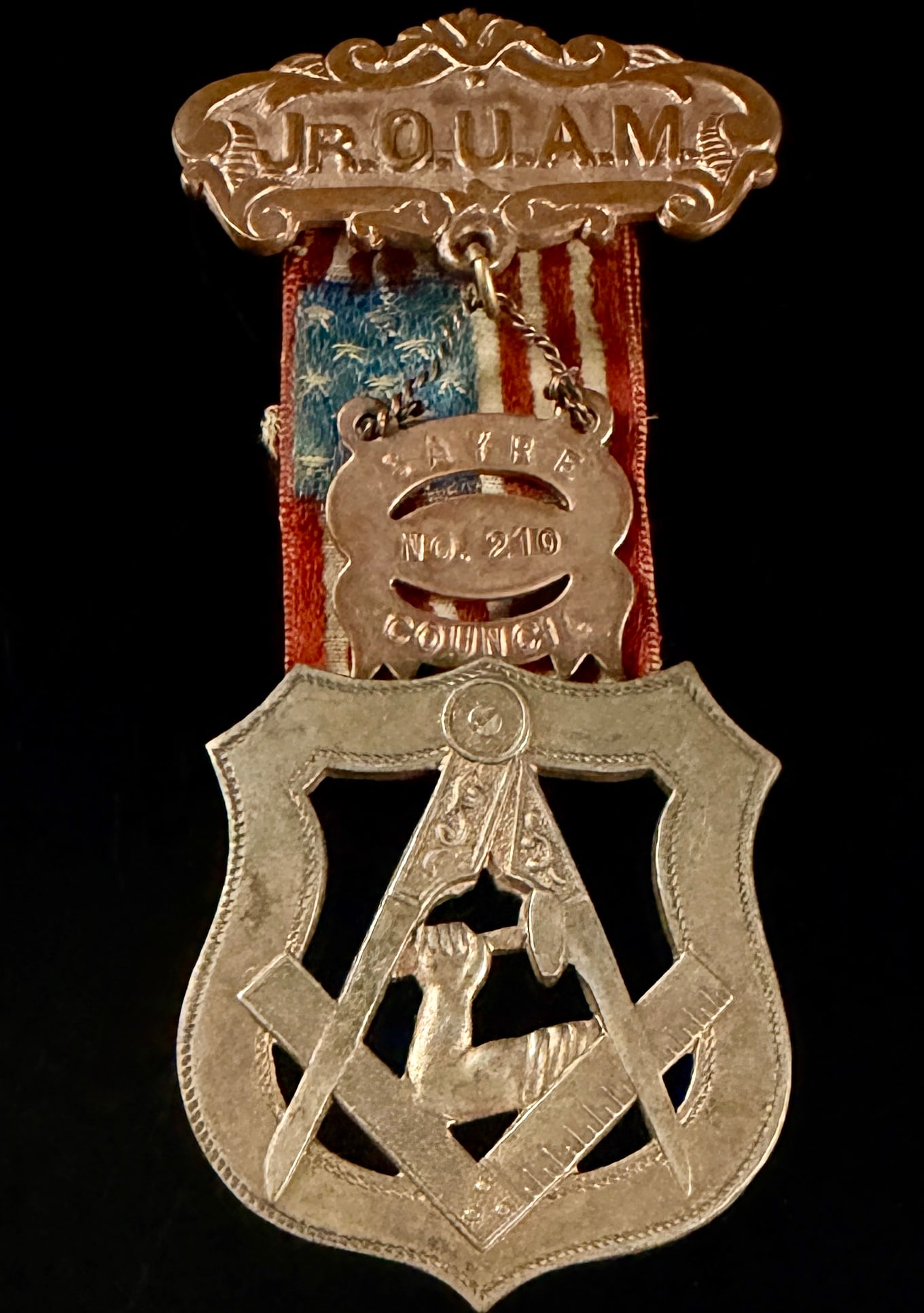 Junior Order of United American Mechanics Jr. O.U.A.M. Sayre Council No. 210 Fraternal Member Badge (1 of 5)