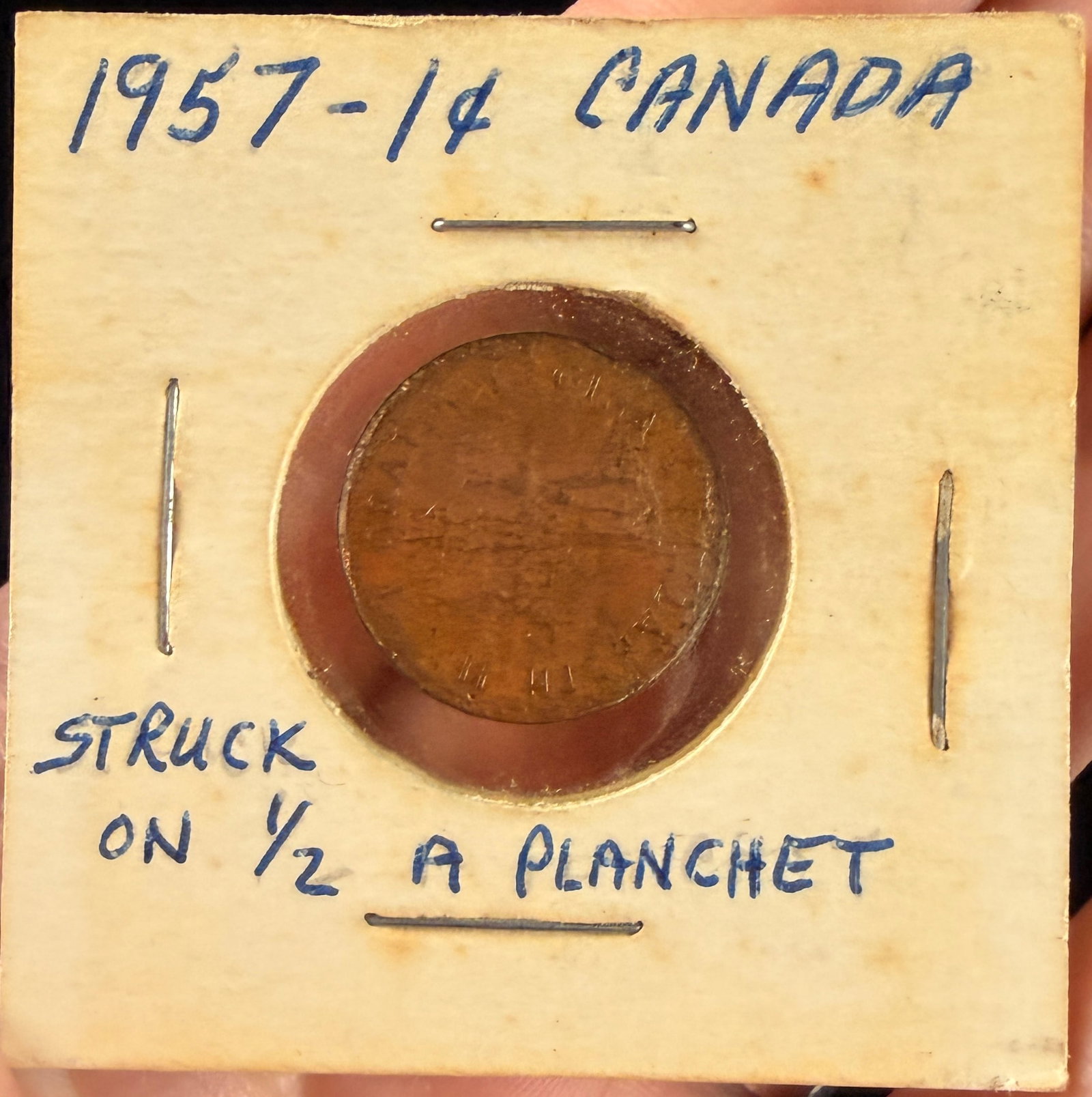1957 CA 1 Cent Mint Error Struck on Half Planchet (1 of 4)