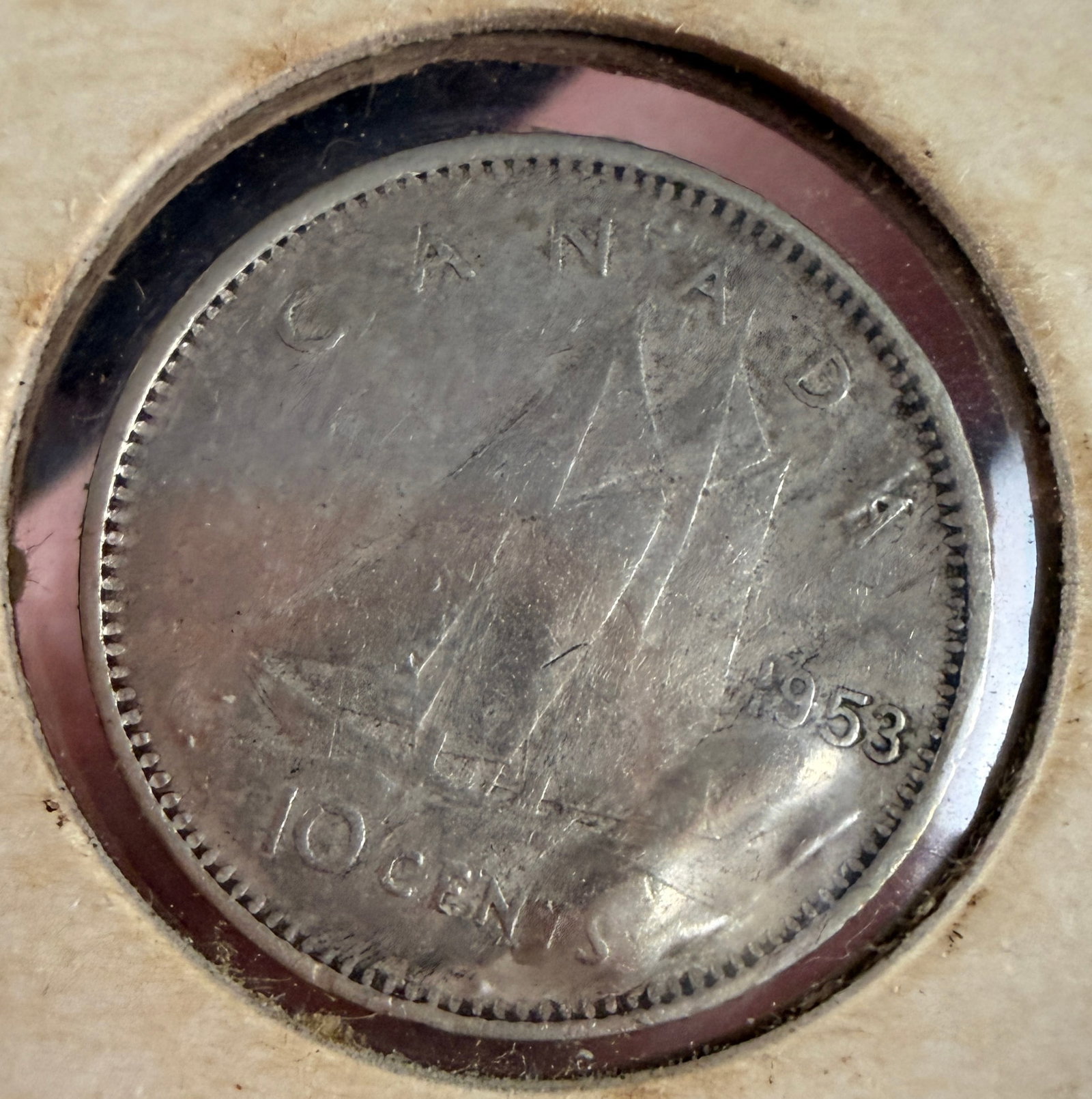 CA 1953 Silver 10 Cents Coin - 4