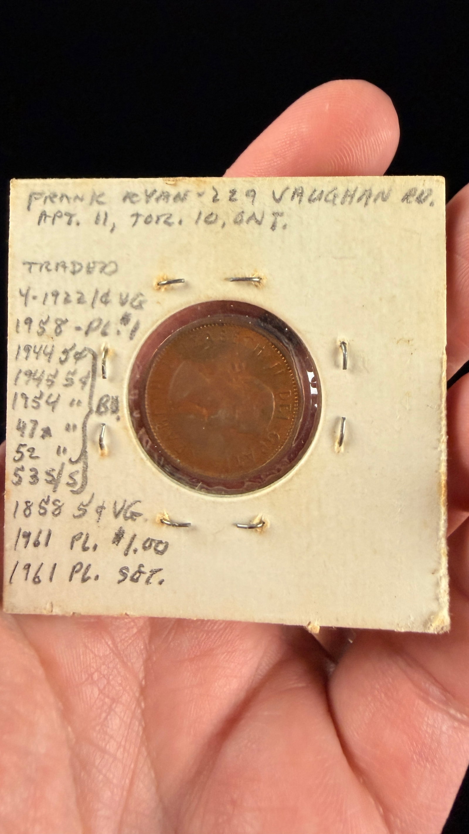 1956 CA 1-Cent Coin, Double Struck Error Variety: A 1956 CA 1-cent bronze coin (KM# 59). The obverse features the Laureate Head of Queen Elizabeth II. The reverse displays the maple leaf design with designer initials KG for George Kruger Gray. This s