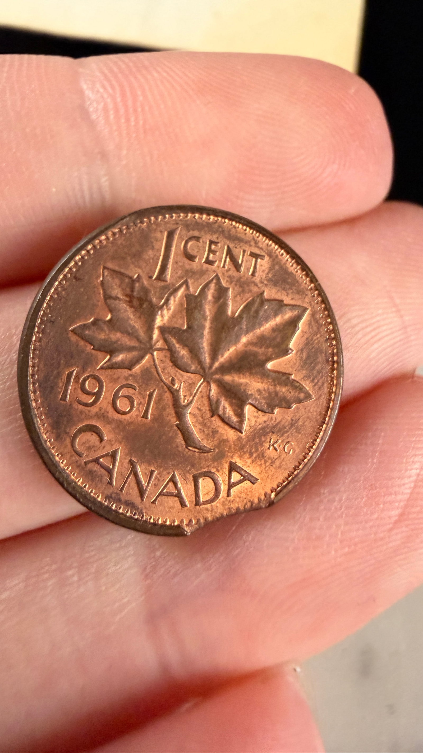 1961 CA One Cent, Clipped Planchet Error - 3