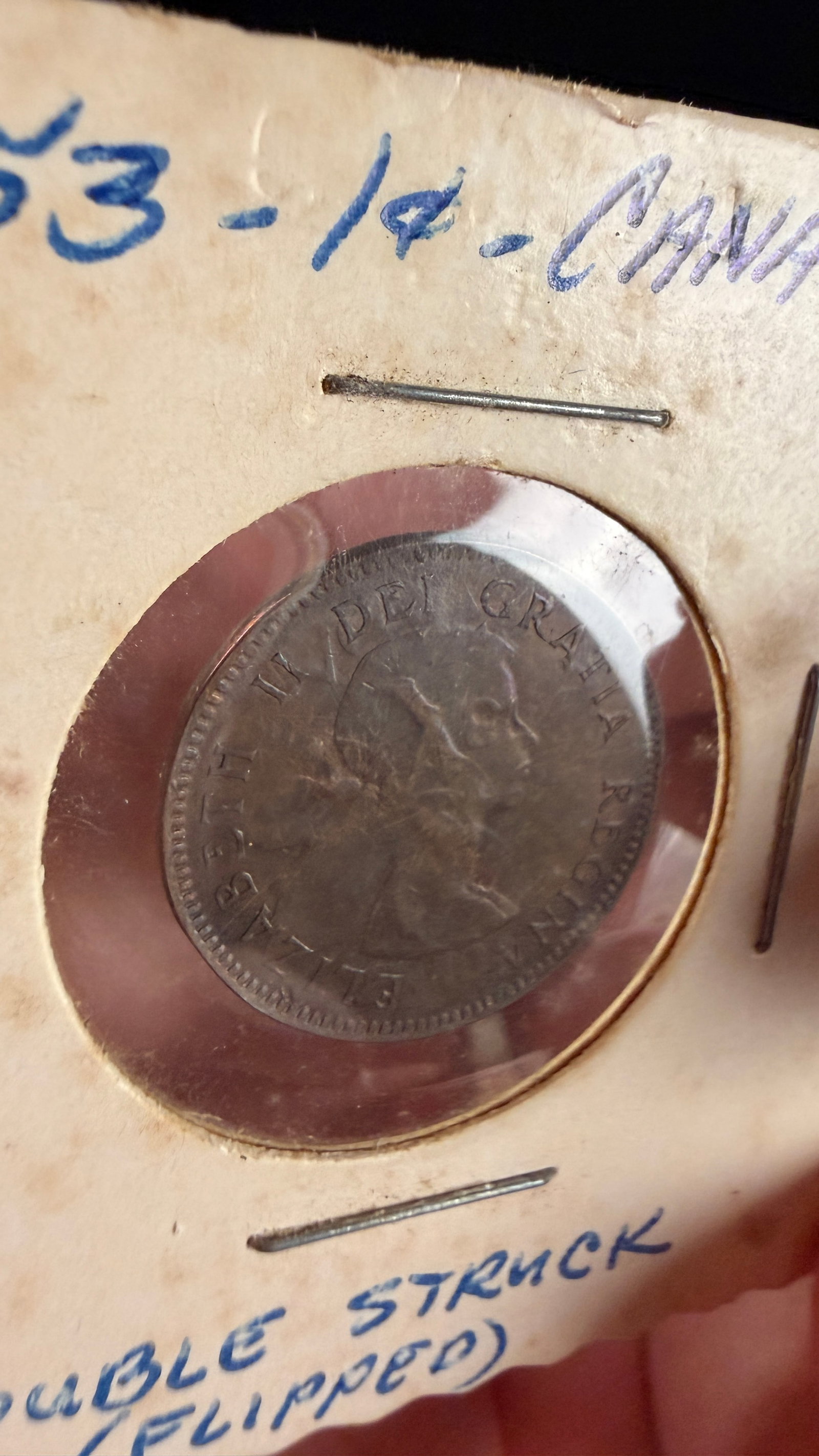 1953 CA 1 Cent Bronze Double Struck Flipped Major Mint Error - 2