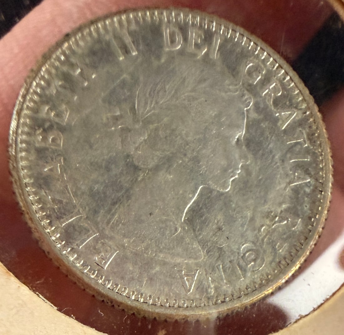 1959 CA Silver 10 Cents Flipped-Over Double Strike Mint Error - 4