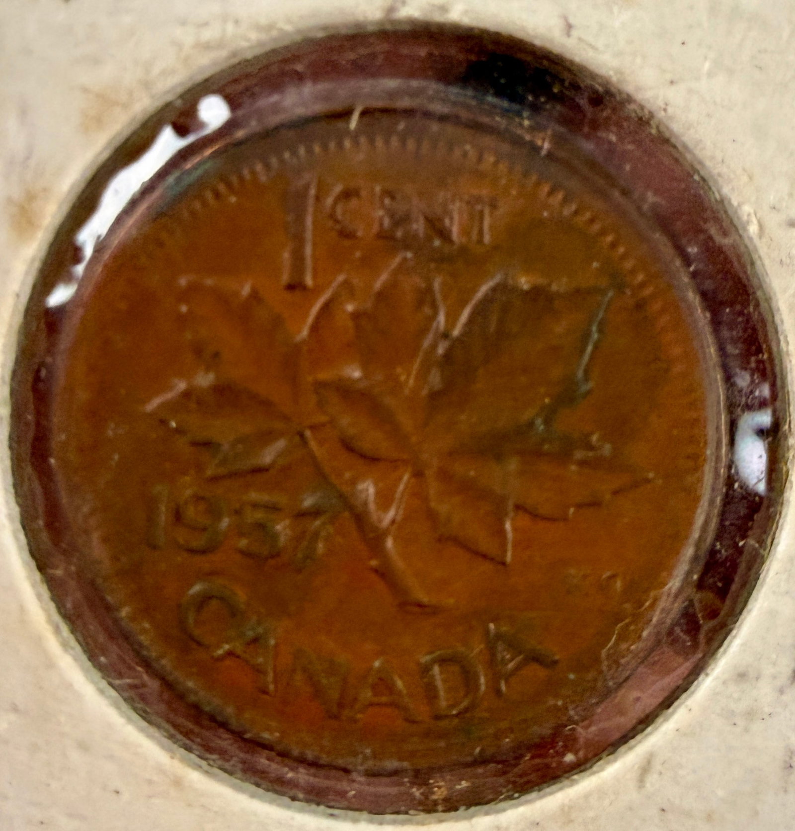 1957 CA 1 Cent Broadstruck Mint Error - 2
