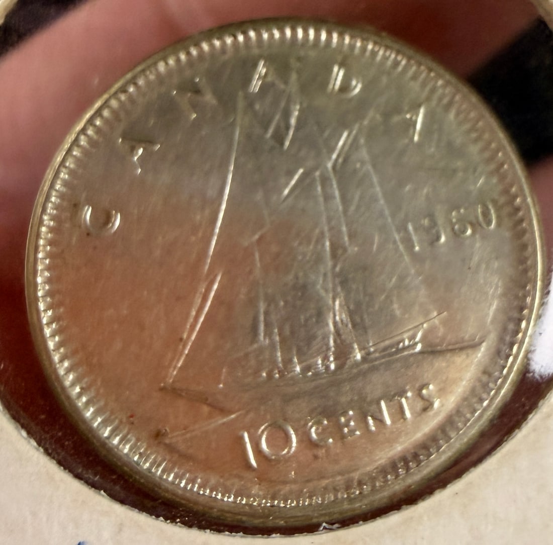 1960 Canada Silver 10 Cents Broadstrike Mint Error - 2