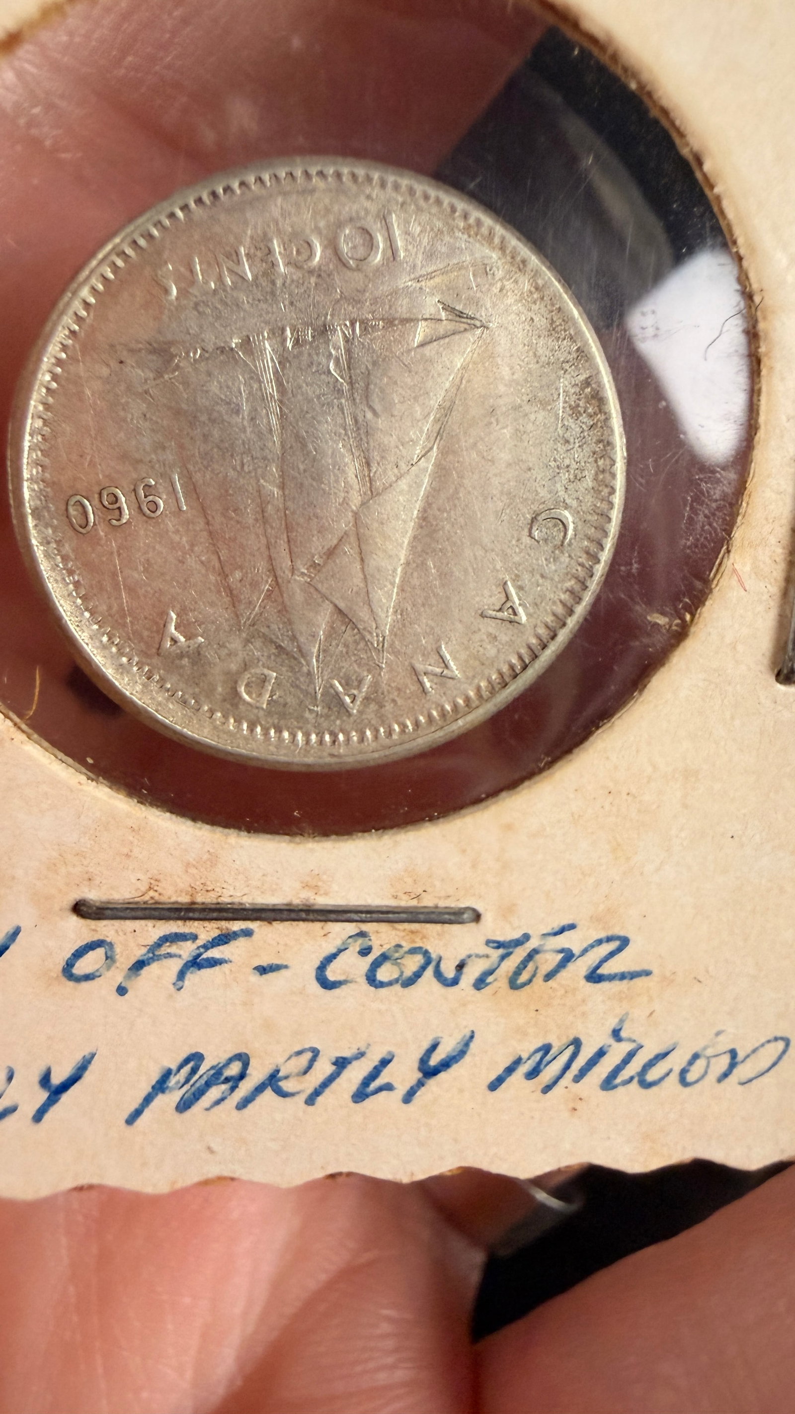CA 1960 10-Cent Silver Coin with Off-Center and Partial Collar Errors - 2