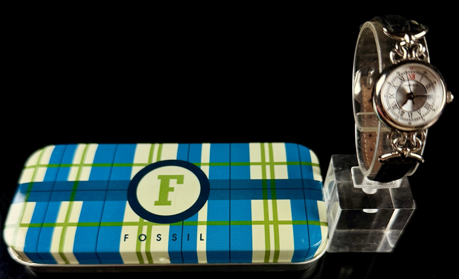 Fossil Ladies Hybrid Chain and Leather Dress Watch PC-9676 with Original Tin (1 of 8)