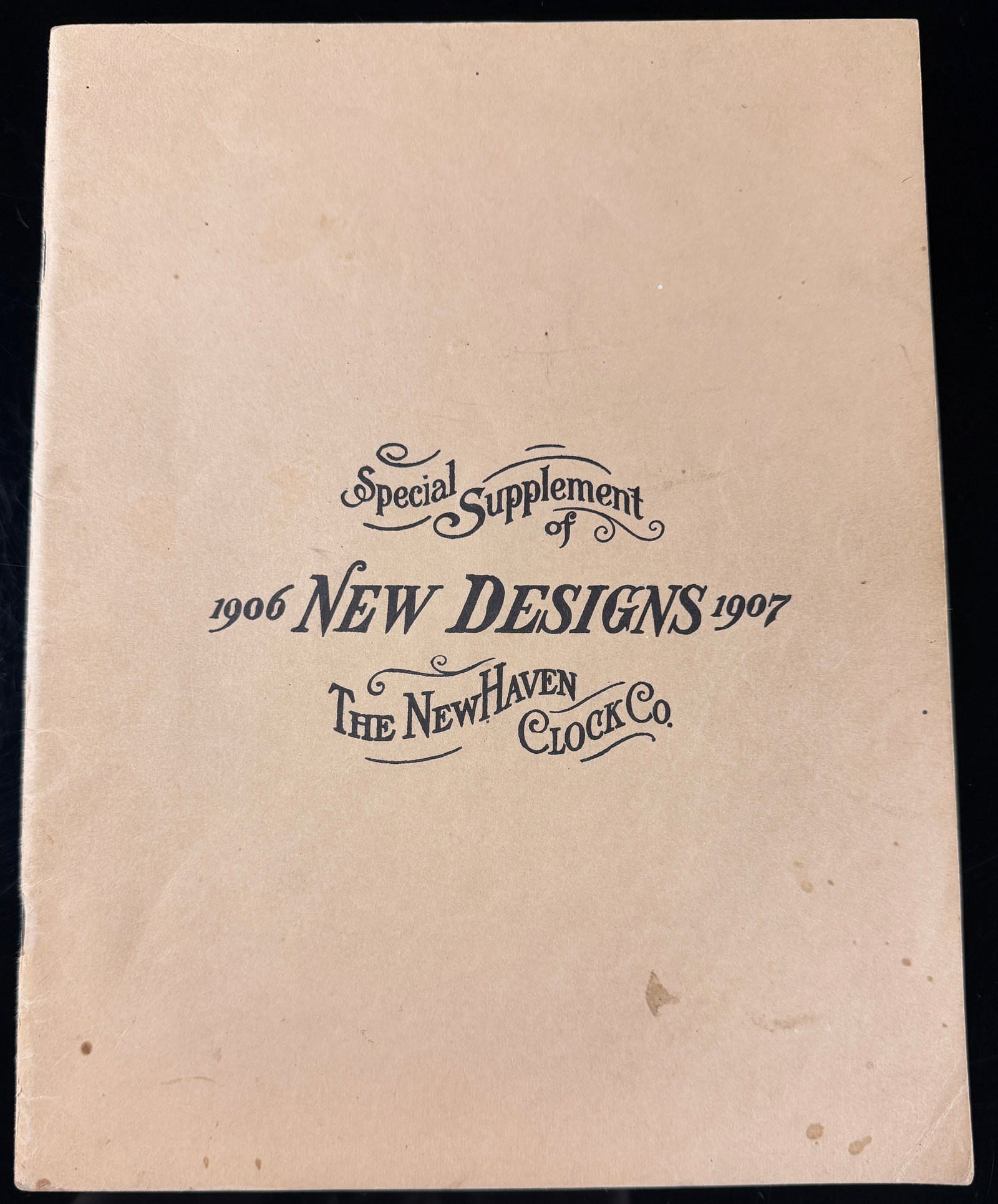 The New Haven Clock Company Special Supplement of 1906-1907 New Designs Trade Catalog: This item is a softbound trade catalog supplement published by The New Haven Clock Company, titled Special Supplement of 1906 New Designs 1907. The publication serves as an illustrated price list and 