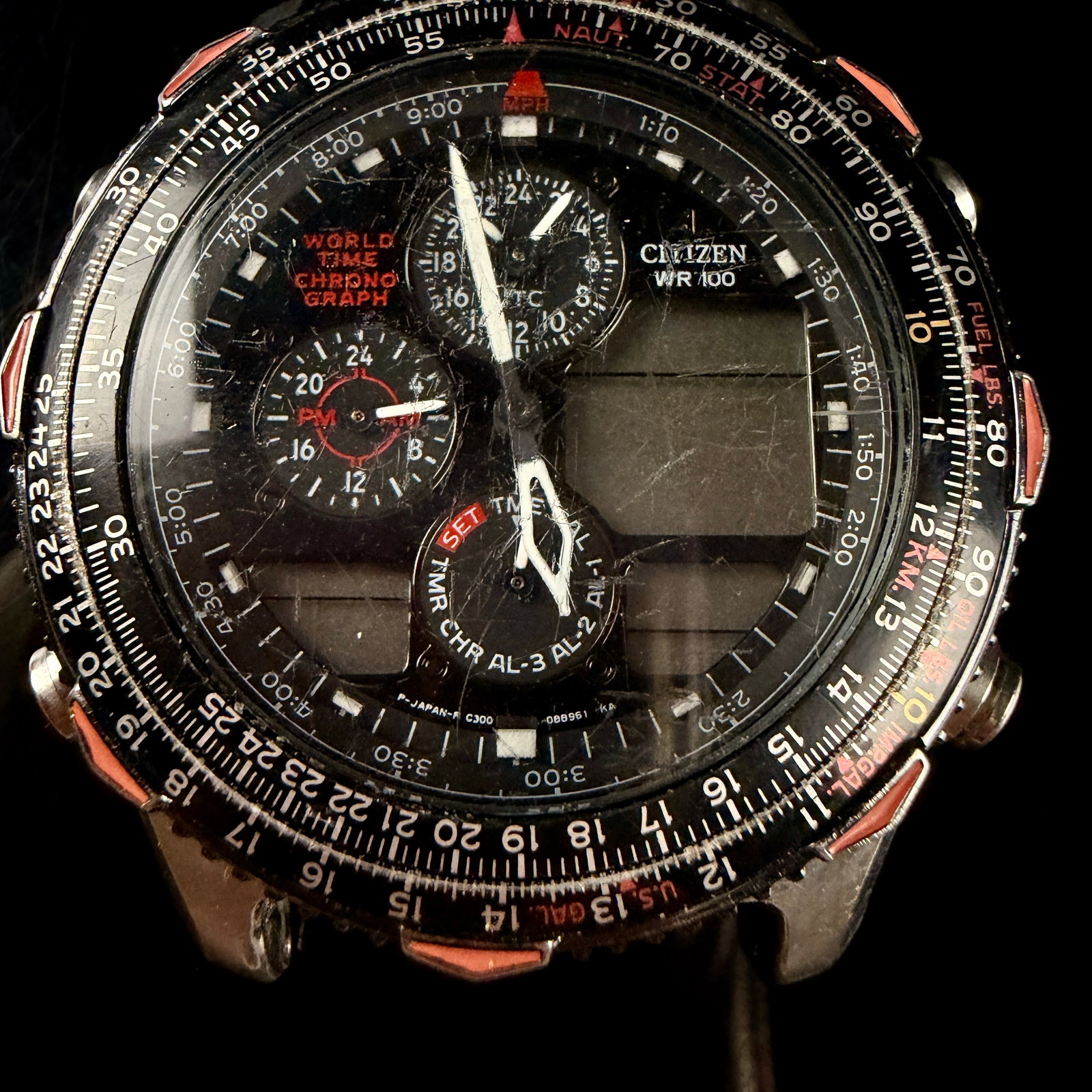 Citizen Navihawk World Time Chronograph Stainless Steel Watch Head C300-Q00214 TA (1 of 6)
