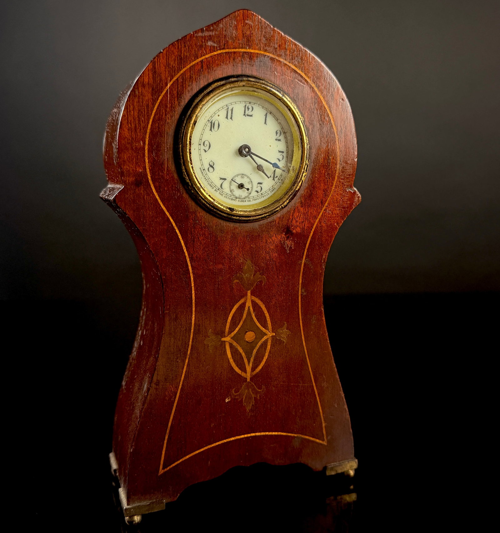 Sessions Clock Co. Miniature Inlaid Wood Beehive Mantel Clock (1 of 10)