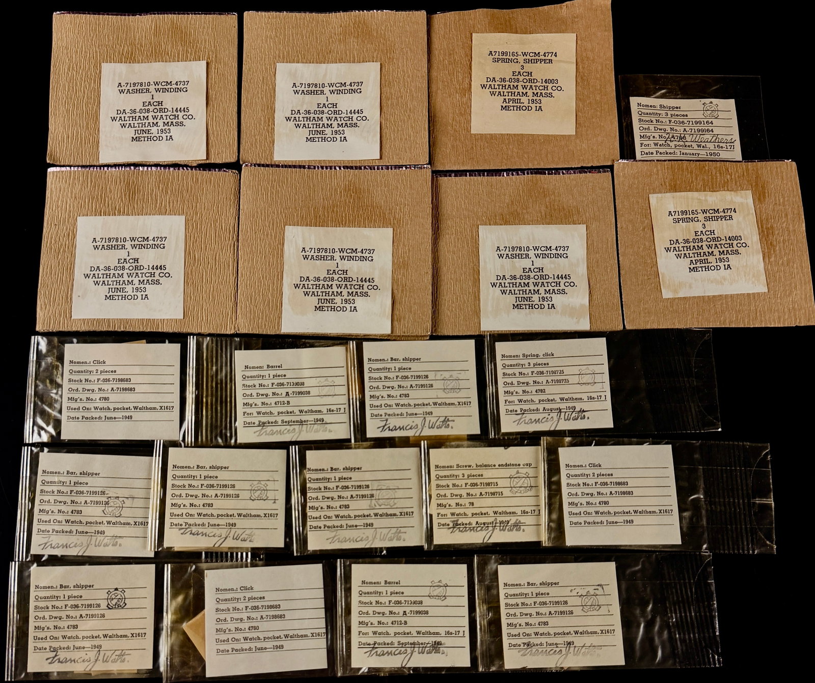A Collection of Waltham Watch Co. New Old Stock Pocket Watch Movement Components (1 of 7)