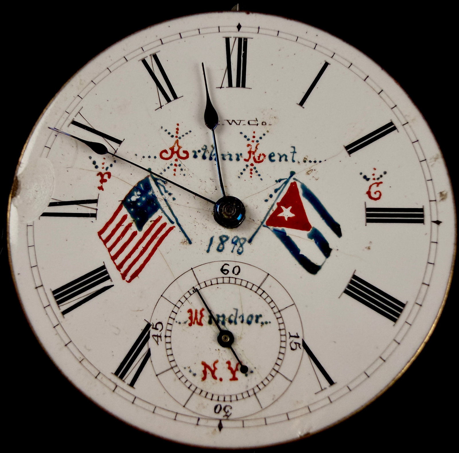 American Waltham Watch Company Model 1883 Bond Street 18-Size Pocket Watch Movement with: A mechanical manual-wind pocket watch movement and dial produced by the American Waltham Watch Company of Waltham, Massachusetts. The movement is an 18-size Model 1883, Bond Street grade, featuring a 