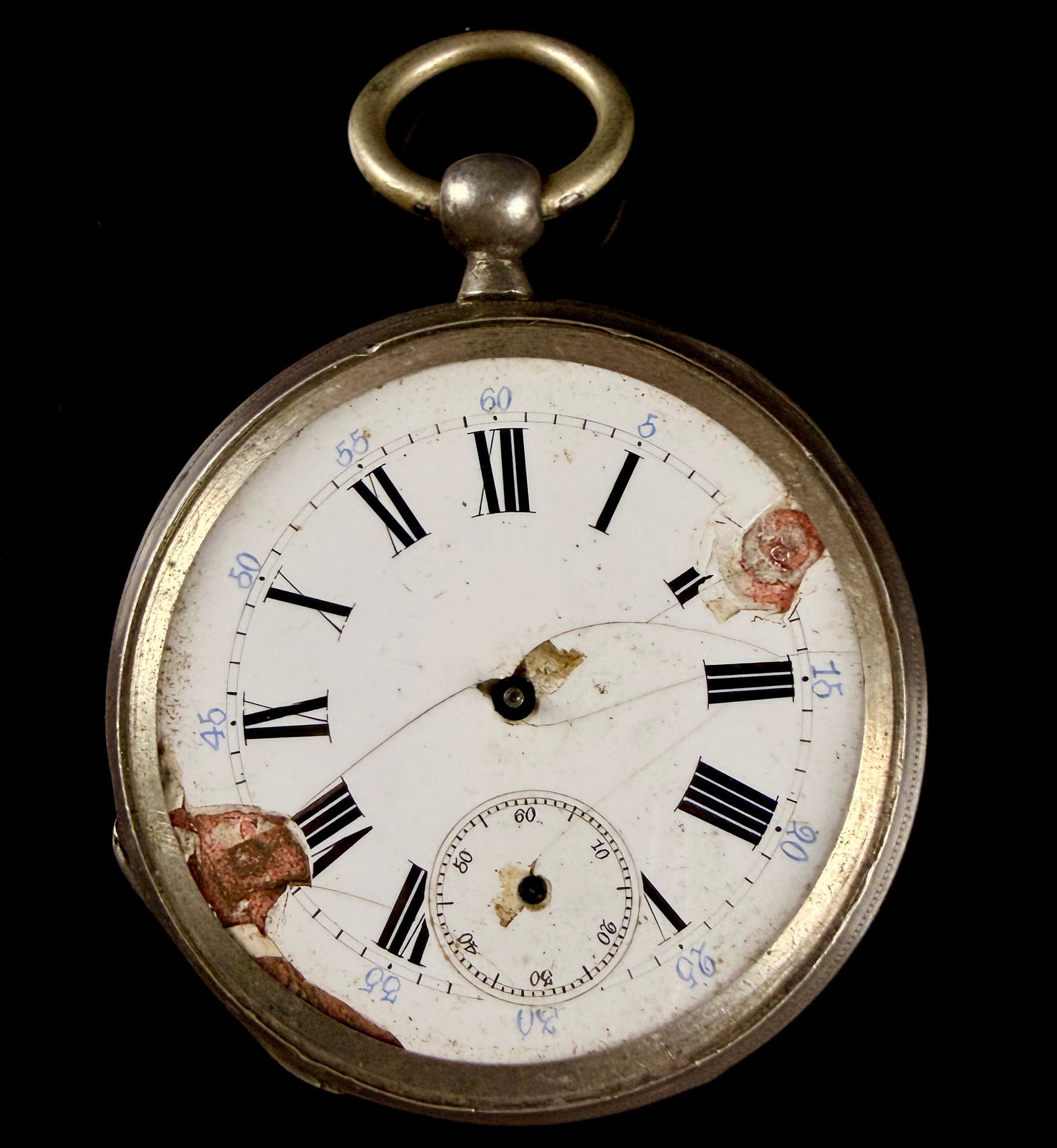 Antique Swiss Open Face Silver Pocket Watch: This is an unbranded mid-to-late 19th-century open-face pocket watch featuring a manual key-wind and key-set movement. The case is constructed from silver-toned metal, likely a Continental silver allo