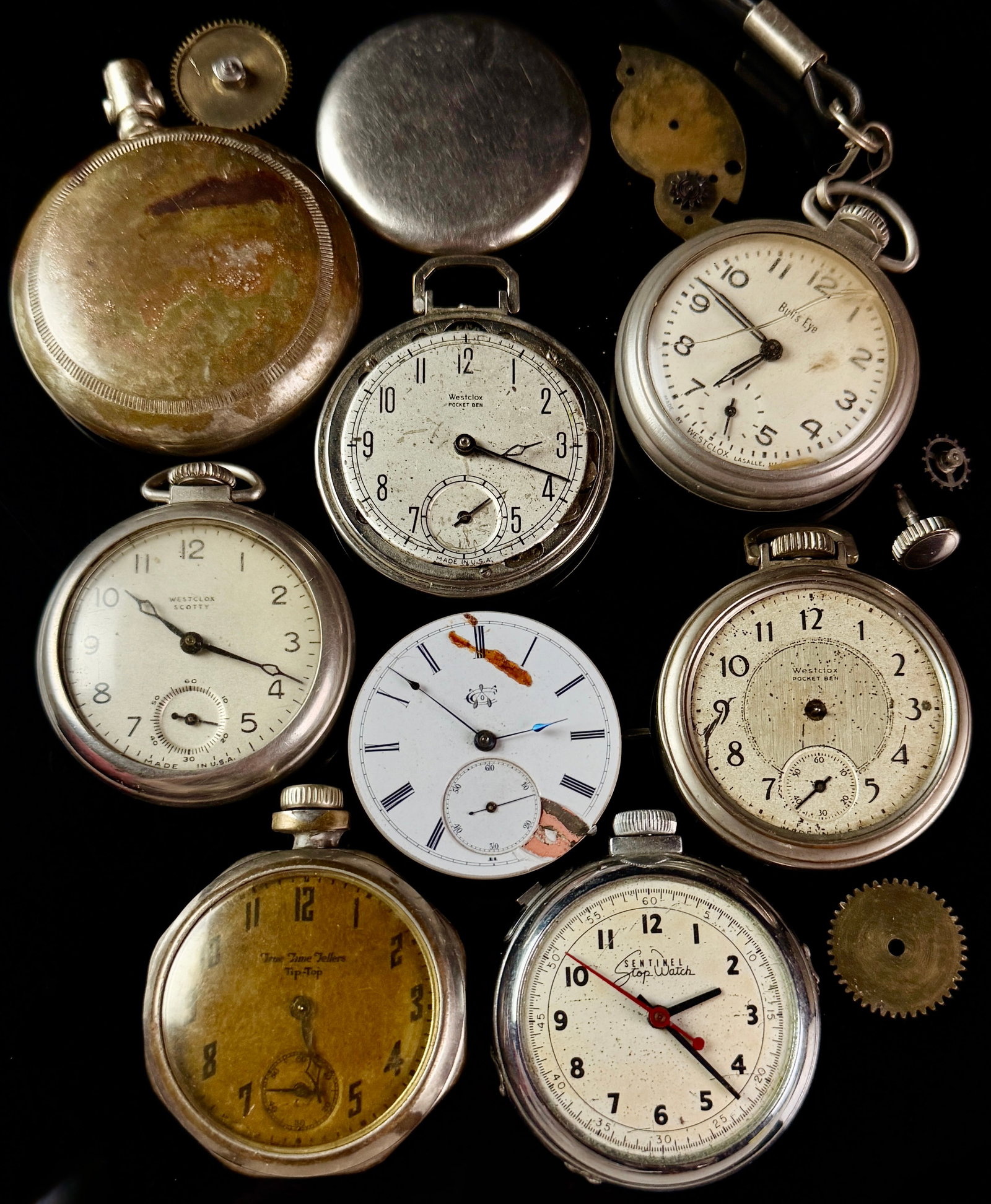 A Collection of Vintage Westclox and South Bend American Pocket Watches and Horological Parts (1 of 7)