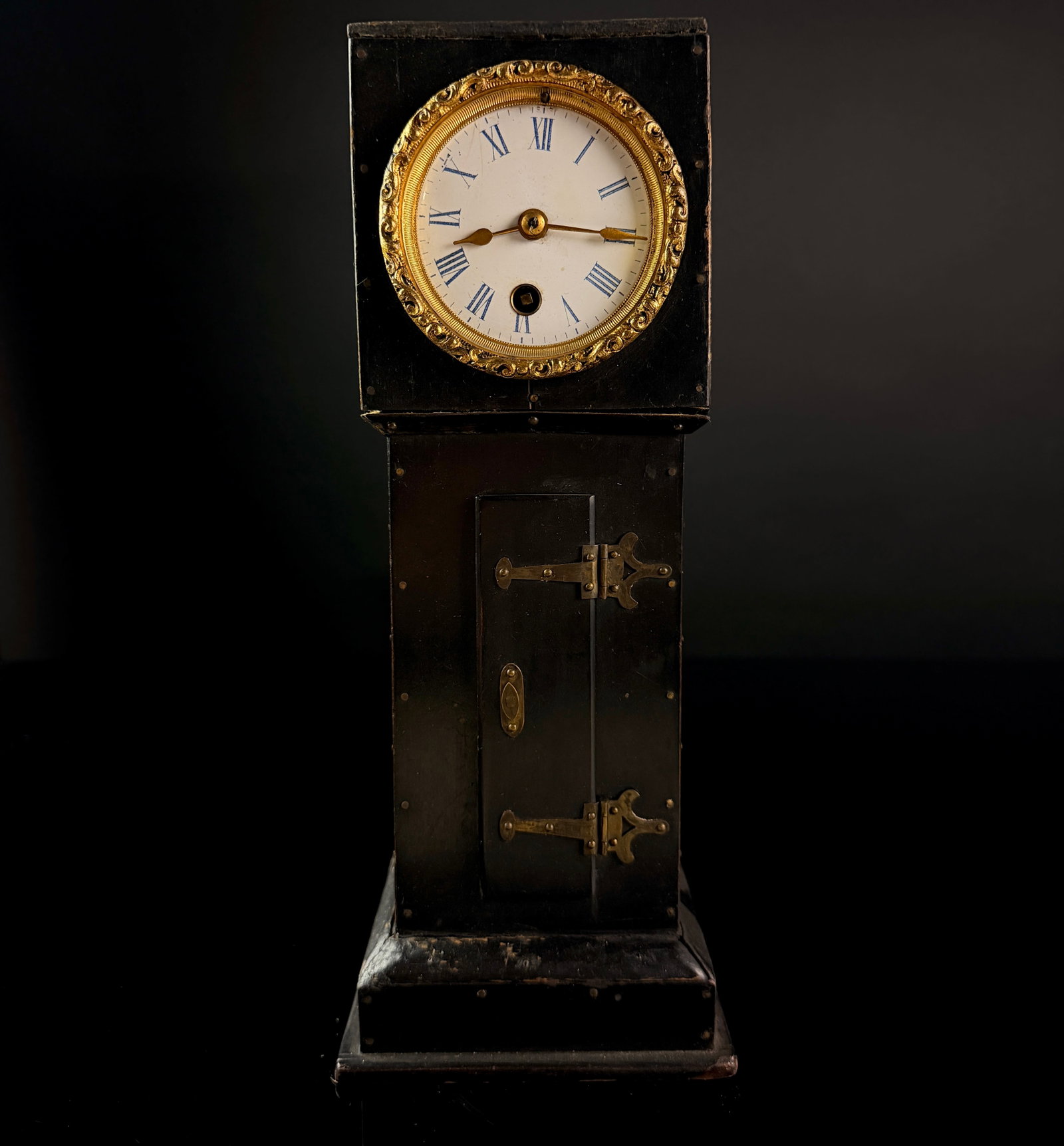 French Ebonized Wood Miniature Longcase Shelf Clock (1 of 13)