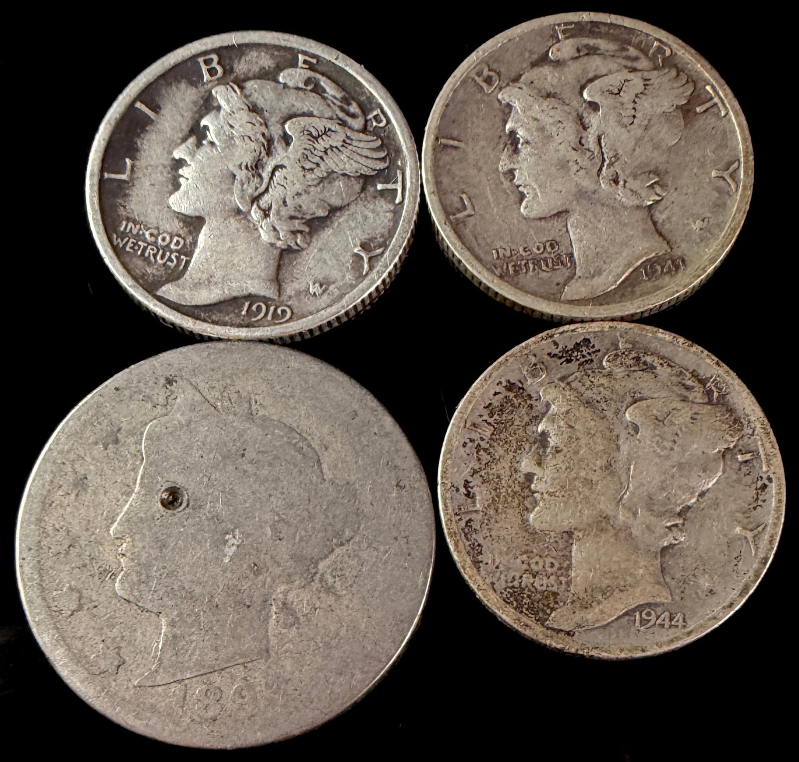 A Collection of Four US Coins Including Mercury Silver Dimes and an 1894 Liberty Head Nickel (1 of 12)