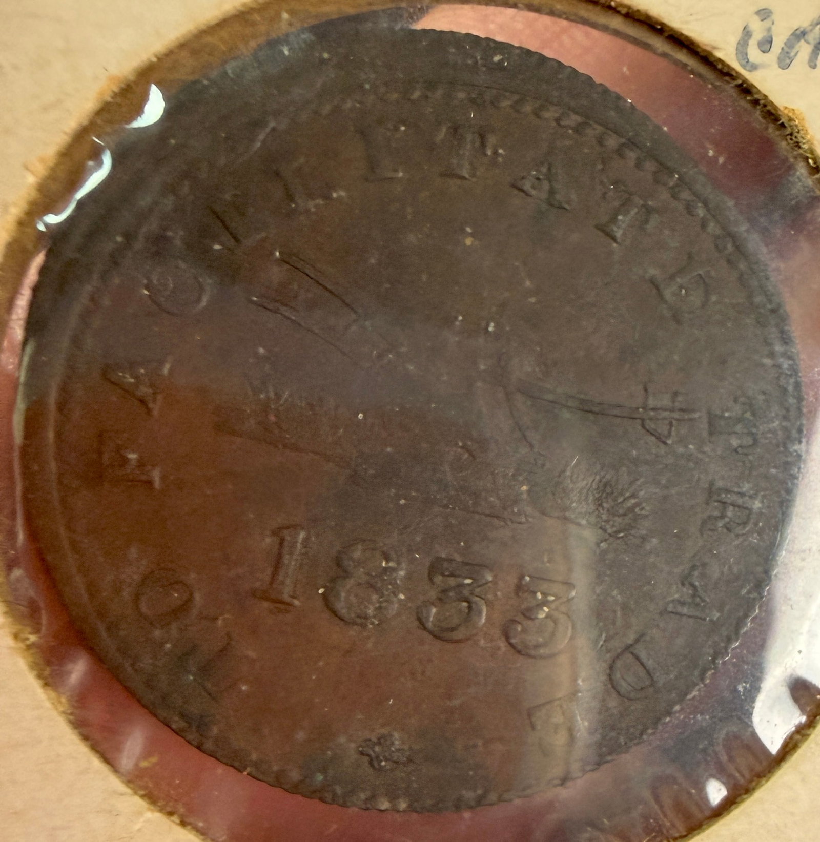 1833 Upper Canada 1/2 Penny Token - 2
