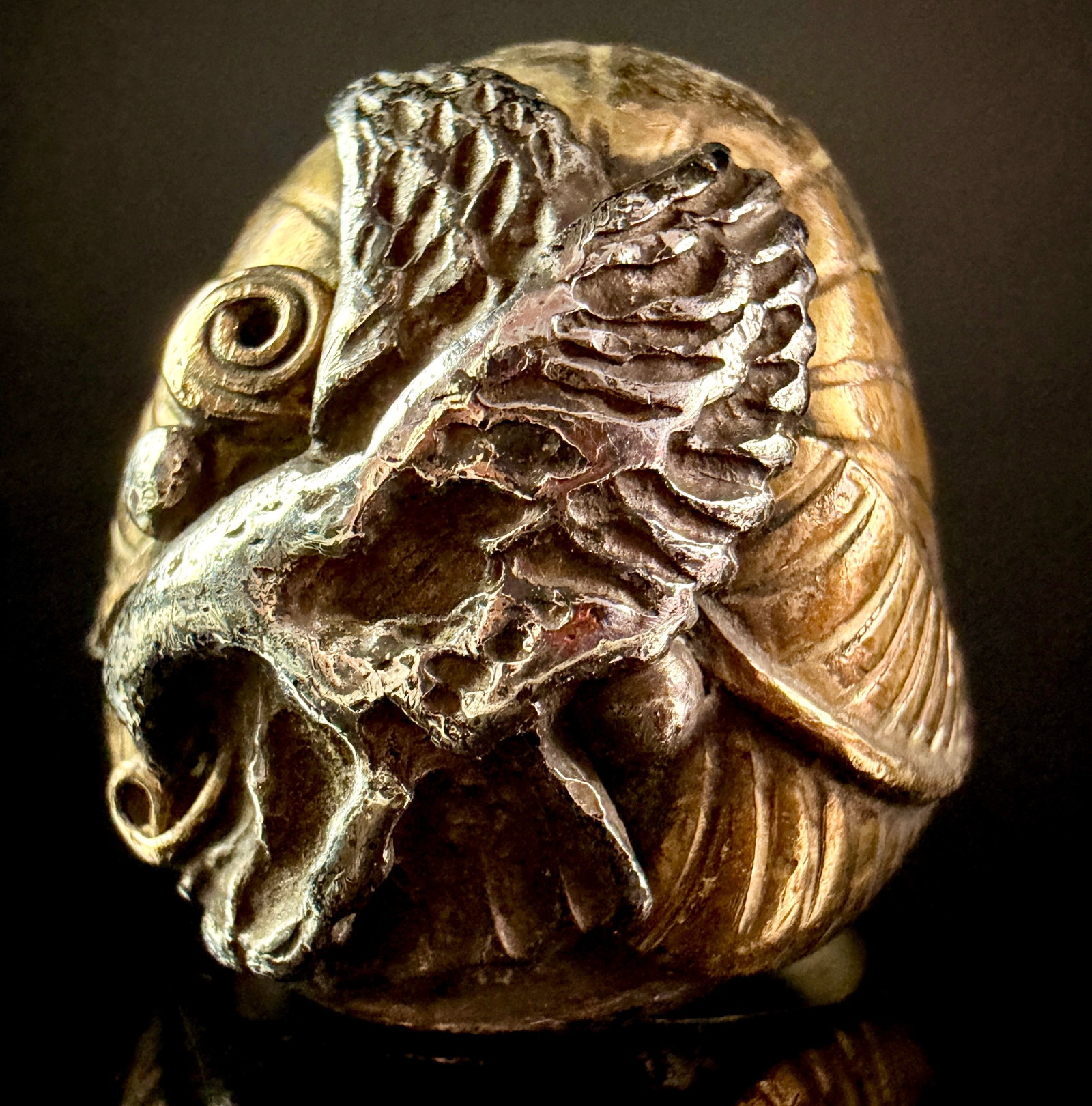 Two-Tone Metal Sculptural Eagle Statement Ring - 2