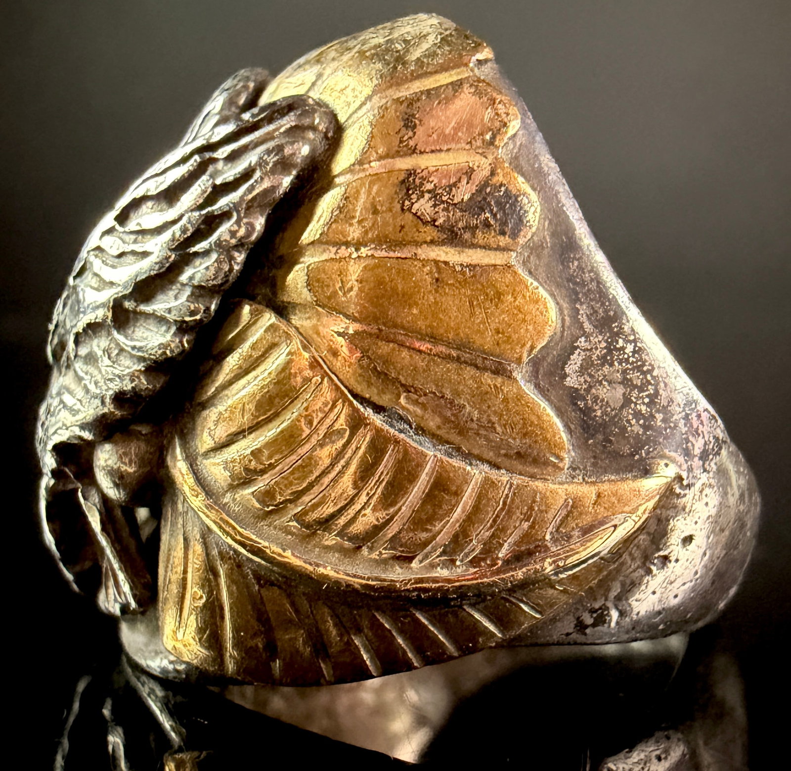 Two-Tone Metal Sculptural Eagle Statement Ring - 3