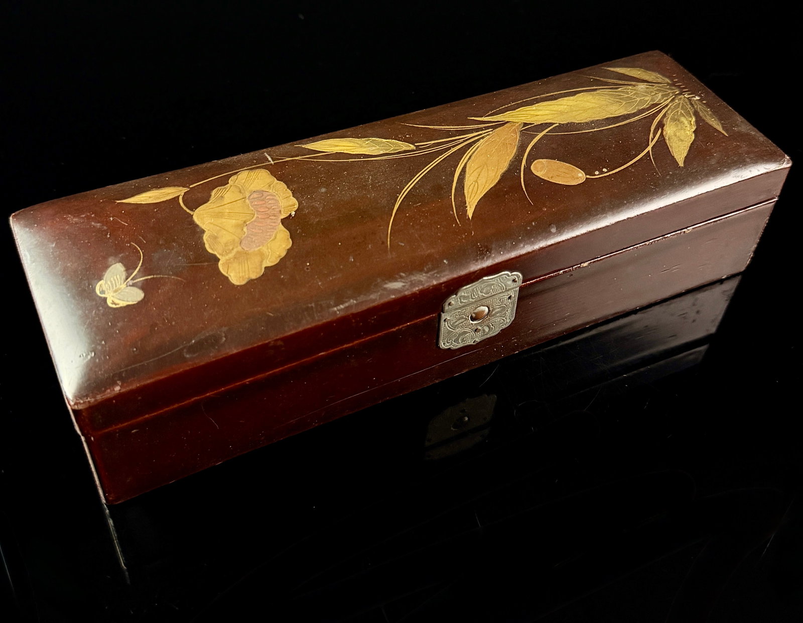 Japanese Meiji Period Maki-e Lacquer Rectangular Box with Floral and Butterfly Decoration (1 of 8)