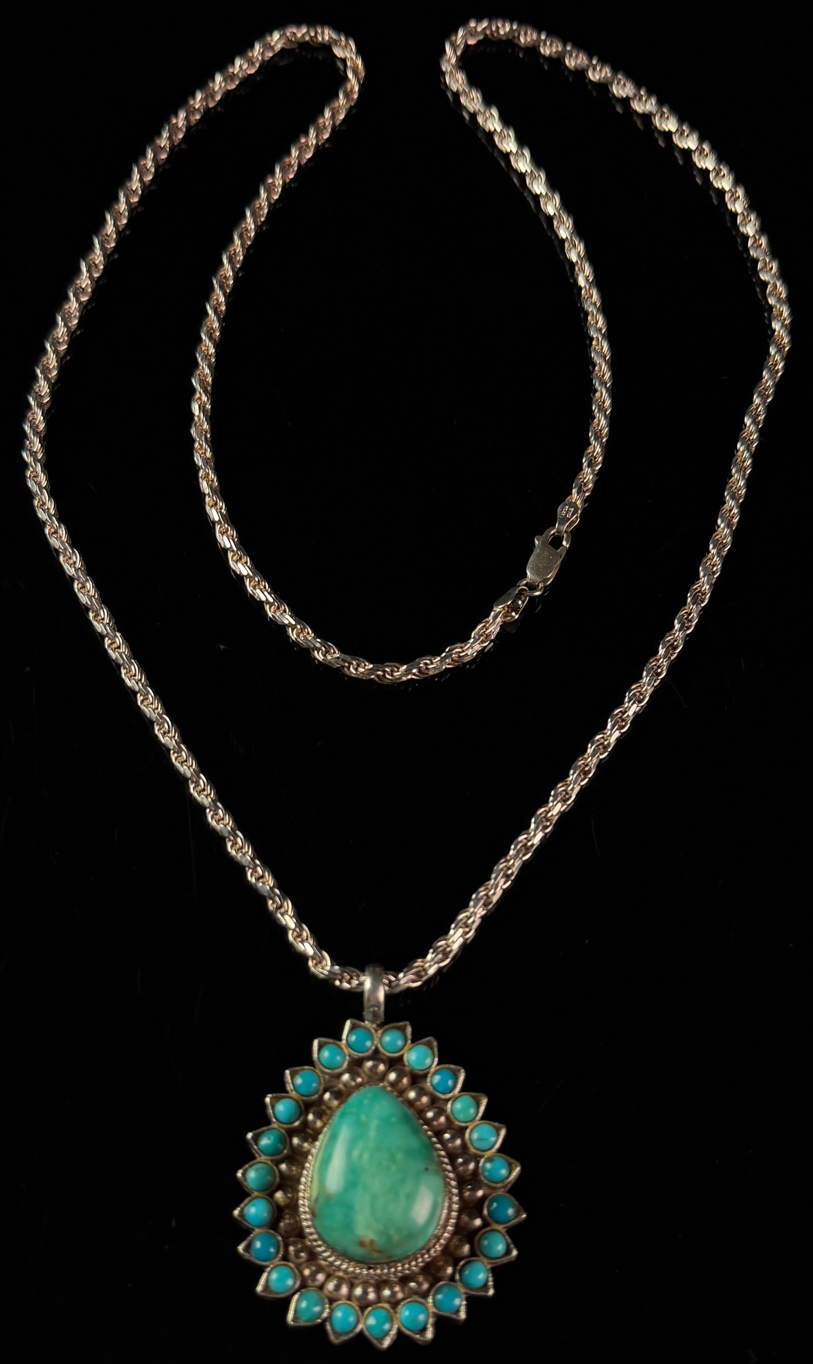 Sterling Silver and Turquoise Cluster Pendant Necklace (1 of 7)
