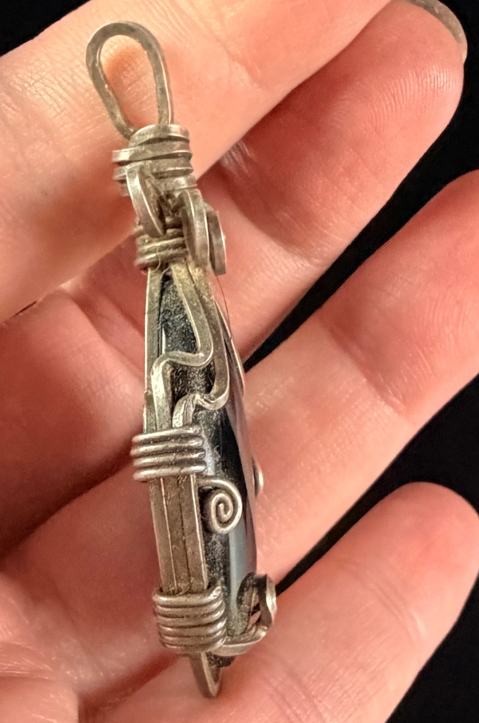 Wire Wrapped Black Cabochon Pendant - 3