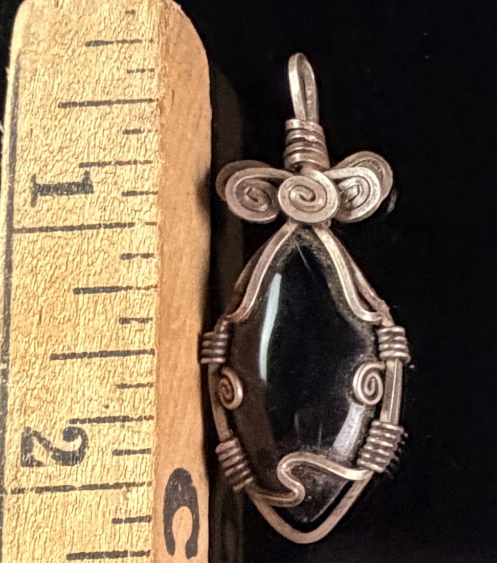 Wire Wrapped Black Cabochon Pendant - 5