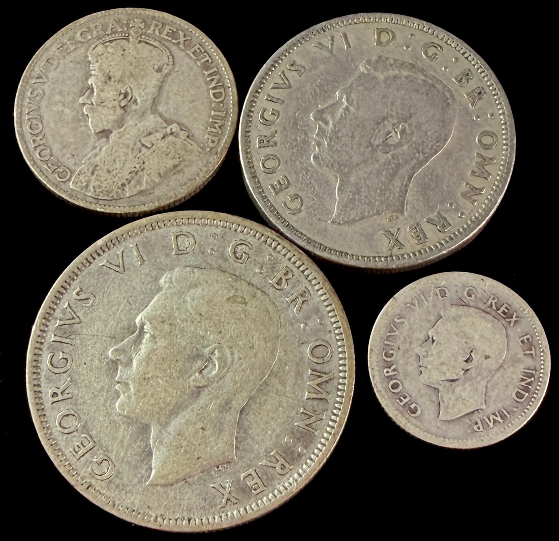 A Group of Four UK and Canada Silver and Cupro-Nickel Coins, 1920-1948 (1 of 10)