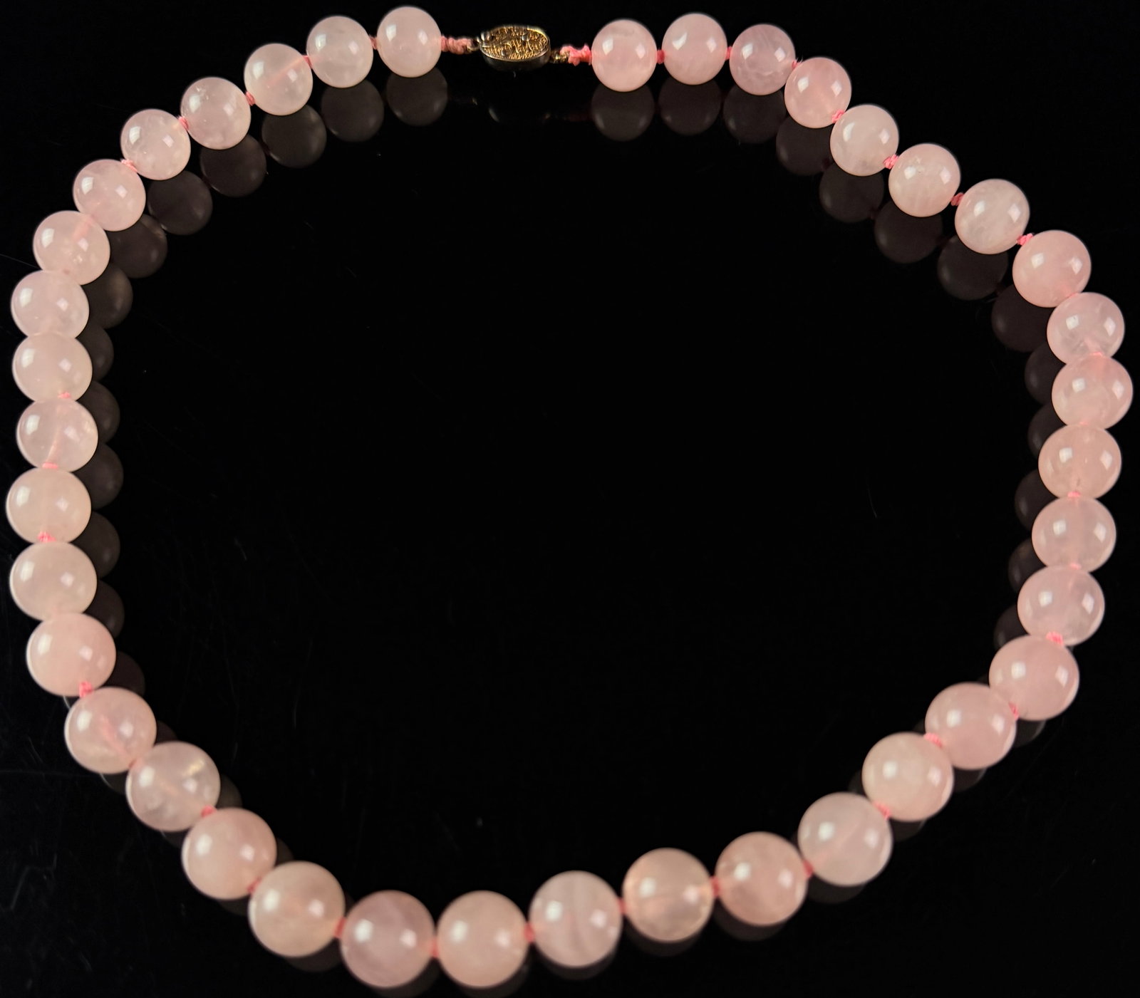 Rose Quartz Individually Knotted Bead Necklace with Silver Filigree Clasp (1 of 4)