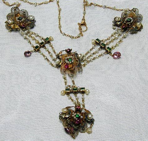 Early 19th C. Antique French Gold Necklace w/Gems