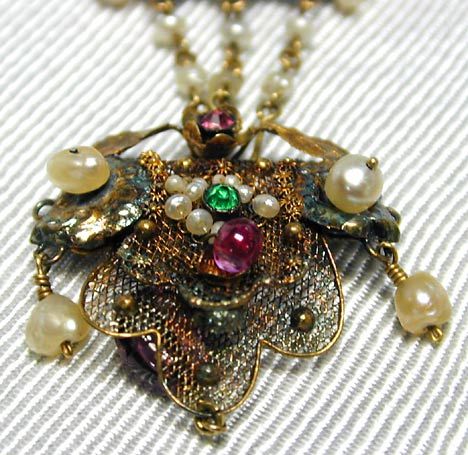 Early 19th C. Antique French Gold Necklace w/Gems - 3