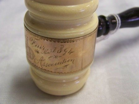 ANTIQUE GOLD IVORY WOOD TROPHY GAVEL 1894 - 4
