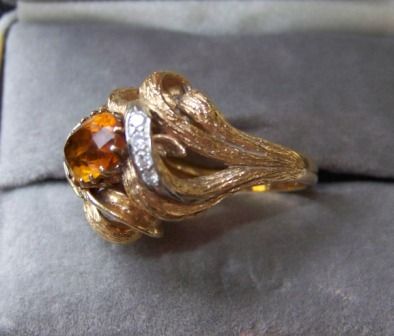 Vintage 14kt Yellow Gold Diamond Topaz? Ladies R - 2