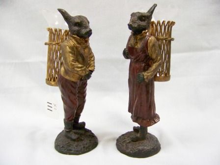 Pair Bronze Rabbit Blackamore Epergnes: 8 1/4" tall 4" wide