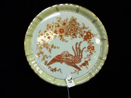 L Bernardaud & Cone Limoges Charger: B&C Limoges French Gold Guilt Oriental Charger w/Birds. Measures 12 14/" diameter.