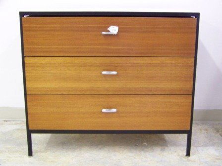 Herman Miller 3 Drawer Chest: All iron frames to hold drawers with chrome pulls. White laminated top. 29 5/8" tall x 33 5/8" wide x 16 7/8" deep.