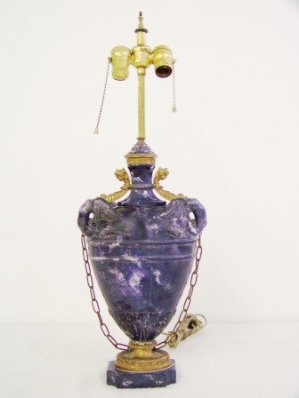 Great Early Carved Blue Marble & Bronze Mounted La: Bronze mounts as female face and fish body go down into marble that is carved into nude female with wings in large urn form. 26 1/2" tall app 9 1/2" wide. 17" tall to top of marble.