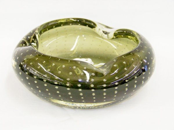 Vintage Murano Art Glass Bowl Ashtray: With control bubbles 6 3/4" across approx. 2 1/2" tall
