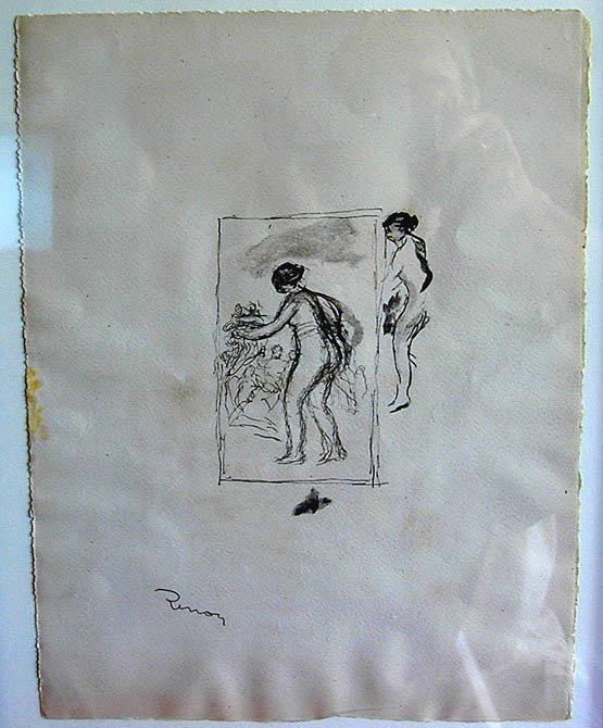 Pierre Auguste Renoir Lithograph (1841-1919): Femme Au Cep De Vigne from L'Album des Douze lithographies Originales, Deiteil, 1904 edition of 950, stamp signed lower left, full margins, not laided down. 4.75" tall 3.5" wide