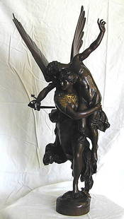 Antoin Mercie (French 1795-1875)Bronze Sculpture: With brown patina, titiled Gloria Victis, Barbedienne Foundry, Signed 24.5" High