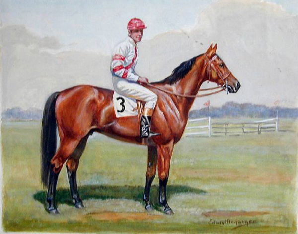 Edwin Megargee 20thC W/C Gould Race Horse: Watercolor of the Gould Family Race Horse 11" x 16"