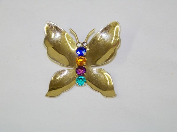 Vintage Coro Sterling Butterfly Brooch: With colored stones, app.2" across wings.
