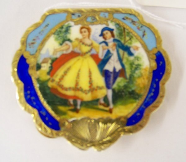 Vintage Sterling & Enameled Compact : 800 silver with a gold wash stamped hand made in Italy,Of young lovers dancing. Great pc.