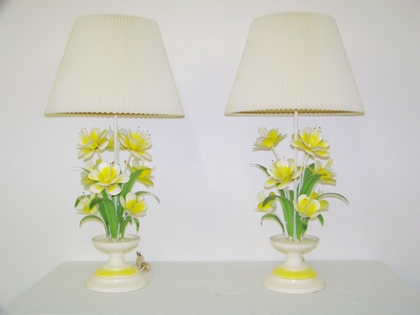 Pair Early Tole Floral Lamps: Pair of great floral lamps with great color. Stands app 25 1/2" tall.