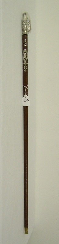 Early Sterling Handle Walking Stick / Cane: Sterling top and side of cane . App. 35 1/2" long