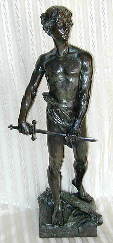 RAOUL LARCHE ( French 1860-1912 ) Bronze: 19th C. Bronze sculpture with brown patina, 35 3/4" high, "Vingt Ans", Siot-Decauville Fondeur Paris, stamped #896 L, signed