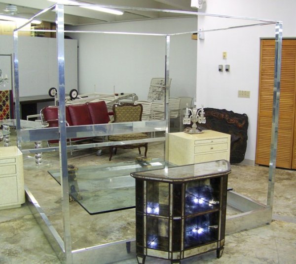 Great Mid Century Modern Aluminum 4 Post Canopy B: Great Mid Century Modern Aluminum 4 Post Canopy Bed .King Size, Total height is 79 3/4" tall , 83 3/4" wide and 85 3/4" deep.