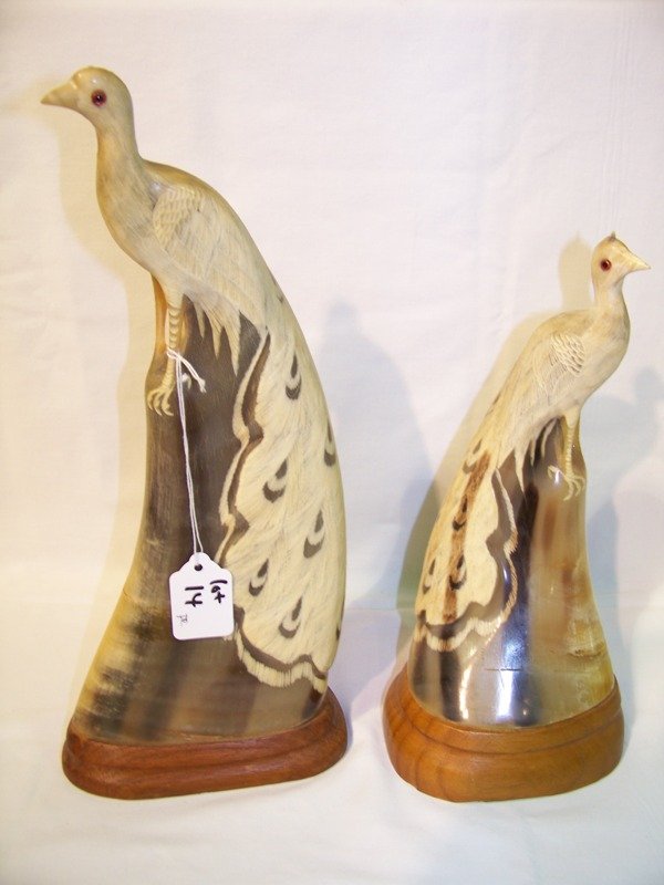 14 Pair Vintage Carved Horn Peacocks Jul 31, 2010 K&M Auction